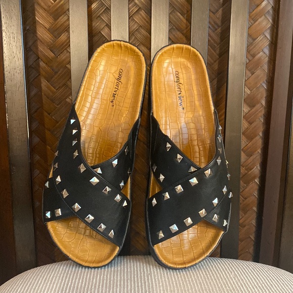COMFORTVIEW - Gia Studded Sandal Black 11W NIB - Picture 1 of 9
